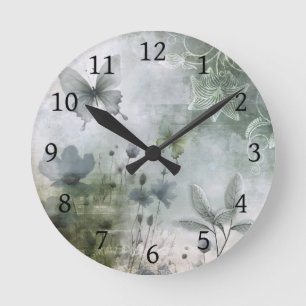 Vintage abstraktes Schmetterlinge Blumen Design 40 Runde Wanduhr