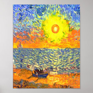 Vintage-Abstraktes-Strand-Sonnenaufgang-Malerei-De Poster