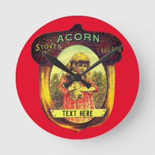 Vintage acorn stove advertisement runde wanduhr