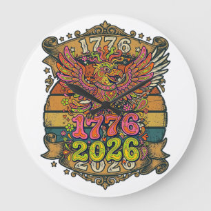 Vintage Adler 1776 2026-Shirt Bubble Patriotisch Große Wanduhr