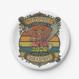 Vintage Adler 1776 2026-Shirt Bubble Patriotisch Pappteller