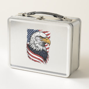 Vintage-Adler-Amerikanische-Flagge-Patriotisches-S Metall Brotdose