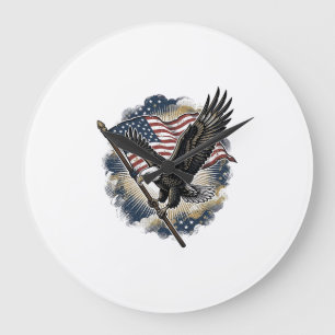 Vintage-Adler-Flagge Patriotisches-Shirt-Design_1 Große Wanduhr