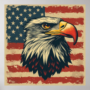 Vintage Adler mit amerikanischer Flagge – Retro-US Poster