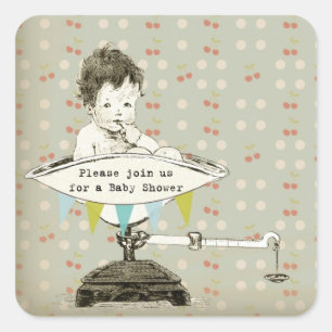 Vintage Adorable Baby Boy Dusche Quadratischer Aufkleber