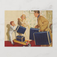 Vintage Adressenänderung, Familie mit Koffer