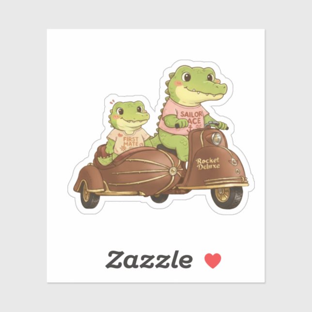Vintage Adventure Crocodiles on Scooter Sticker (Blatt)