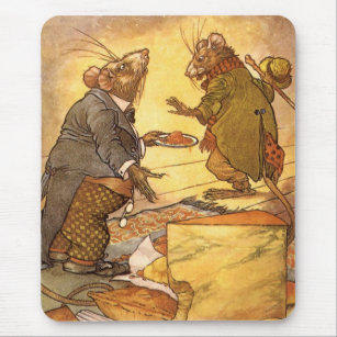 Vintage Aesop's Fabel, Country Mouse, City Mouse Mousepad