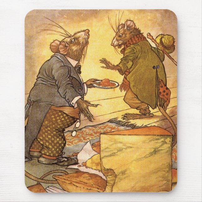 Vintage Aesop's Fabel, Country Mouse, City Mouse Mousepad (Vorne)