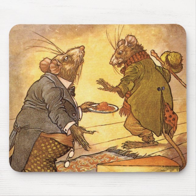 Vintage Aesop's Fabel, Country Mouse, City Mouse Mousepad (Vorne)