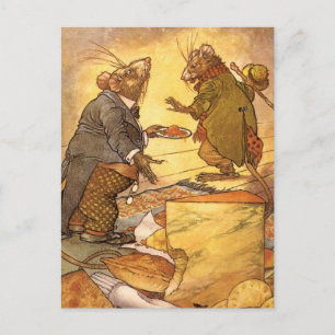 Vintage Aesop's Fabel, Country Mouse, City Mouse Postkarte