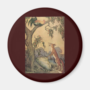 Vintage Aesop's Fables, Fox, Rooster und der Hund Magnet