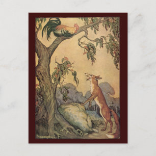 Vintage Aesop's Fables, Fox, Rooster und der Hund Postkarte