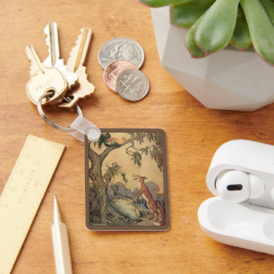 Vintage Aesop's Fables, Fox, Rooster und der Hund Schlüsselanhänger