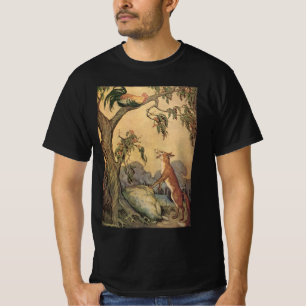 Vintage Aesop's Fables, Fox, Rooster und der Hund T-Shirt
