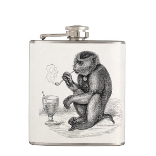 Vintage-Affe, der eine Pfeife raucht Affen Tier Flachmann