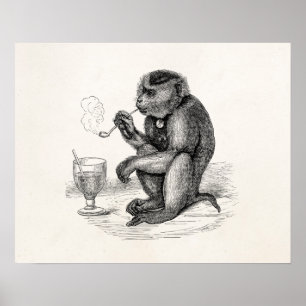 Vintage-Affe, der eine Pfeife raucht Affen Tier Poster