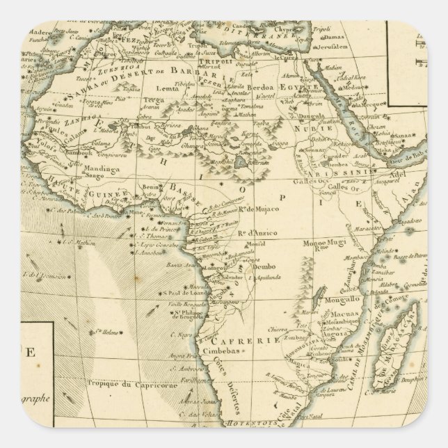 Vintage Afrika-Karte Quadratischer Aufkleber (Vorderseite)