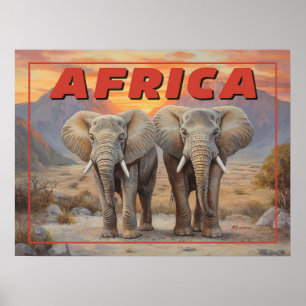 Vintage afrikanische Elefanten - Retro Wildlife Poster