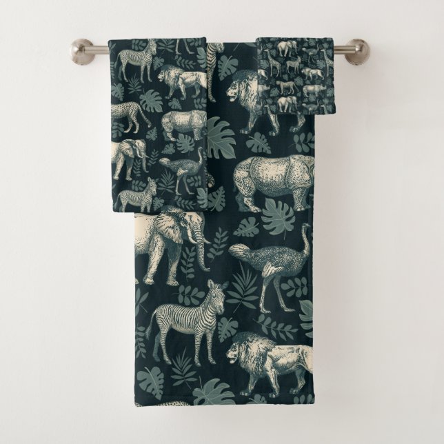 Vintage afrikanische Safari-Tiere Badhandtuch Set (Insitu)