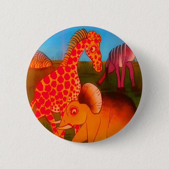 Vintage afrikanische Wildtierfarben Button (Vorderseite)