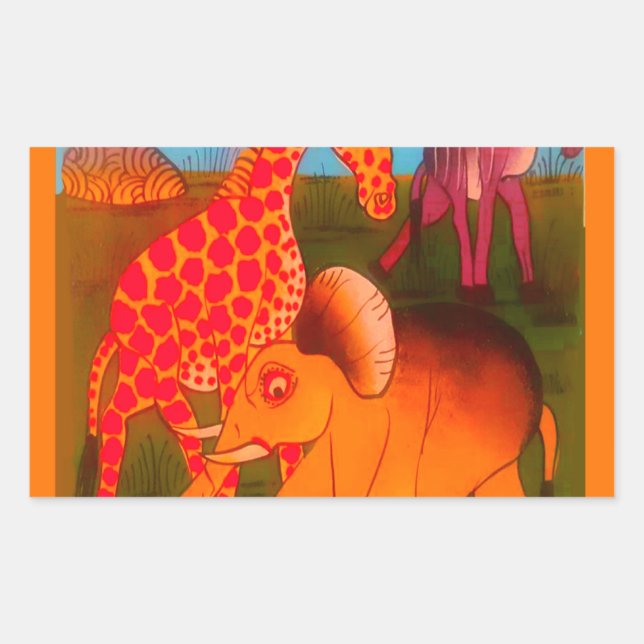 Vintage afrikanische Wildtierfarben Rechteckiger Aufkleber (Vorderseite)