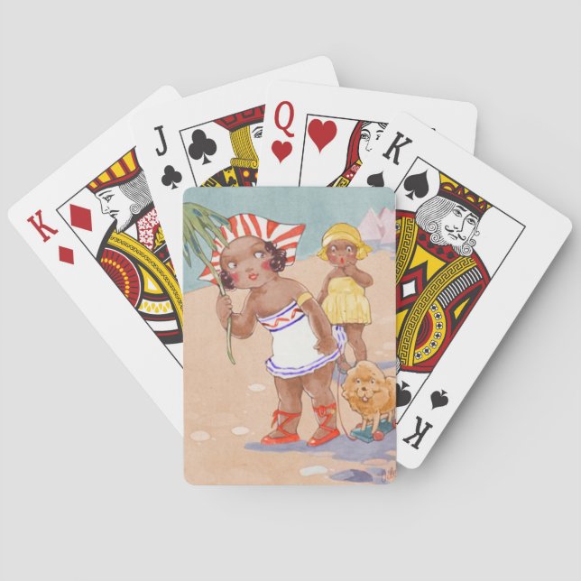 Vintage Afroamerikanermädchen am Strand Spielkarten (Rückseite)