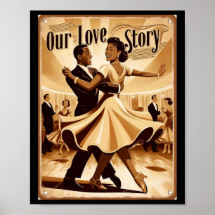 Vintage afroamerikanisches Paar tanzt Valentinstag Poster