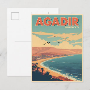 Vintage Agadir Stadtstrand Marokko Reiseandenken Postkarte