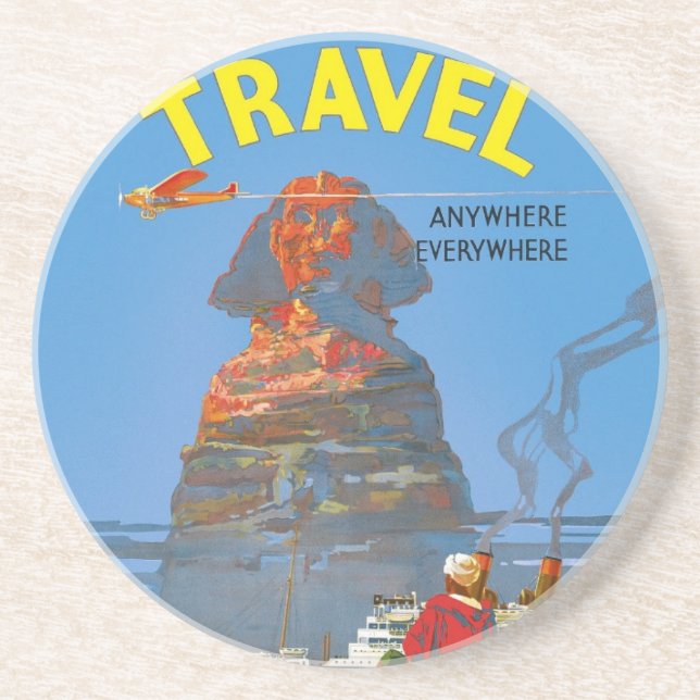 Vintage ägyptische Luftreisewerbung Sandstein Untersetzer (Vorne)