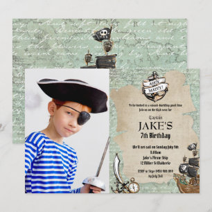 Vintage Ahoy Matey Piraten-Geburtstagsfeier Jungen Einladung