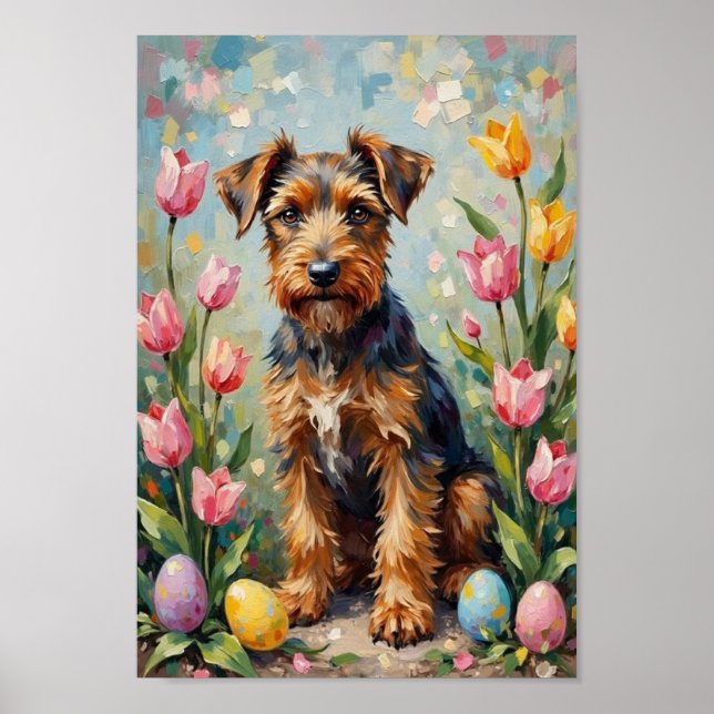 Vintage Airedale Terrier Easter Garden Art Poster (Vorne)
