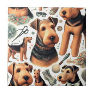 Vintage Airedale Terrier Nahtlos Fliese