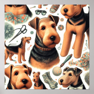 Vintage-Airedale-Terrier nahtlos Poster