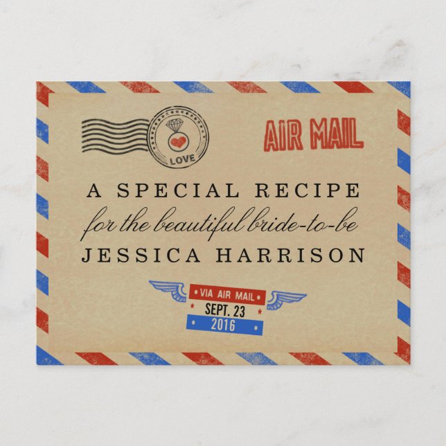 Vintage Airmail Brautparty Empfehlungskarten Einladungspostkarte (Vorderseite)