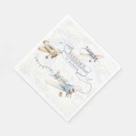 Vintage Airplane Aviator Pilot 1st Birthday Serviette