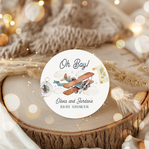 Vintage Airplane Boy Travel Baby Dusche Gefallen Runder Aufkleber