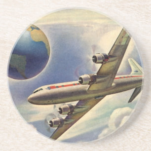 Vintage Airplane Flying Around the World in Clouds Getränkeuntersetzer