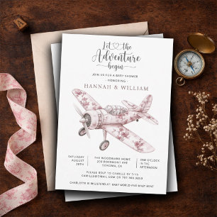 Vintage Airplane Lass das Abenteuer beginnen Baby- Einladung