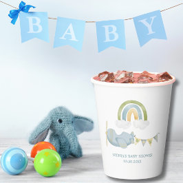 Vintage Airplane Rainbow Clouds Boy Baby Shower Pappbecher