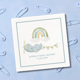 Vintage Airplane Rainbow Clouds Boy Baby Shower Serviette