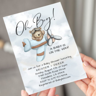 Vintage Airplane Teddy Bear Baby Shower Einladung