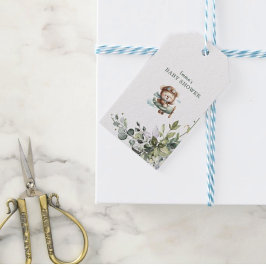 Vintage Airplane Teddy Bear Baby Shower Geschenkanhänger