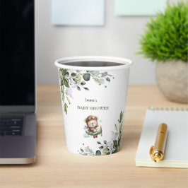 Vintage Airplane Teddy Bear Baby Shower Pappbecher