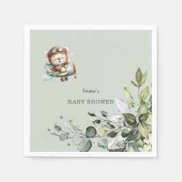 Vintage Airplane Teddy Bear Baby Shower Serviette