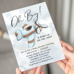 Vintage Airplane Up-Away Babydusche Einladung