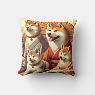 Vintage-Akita-Hunde-Gemälde Kissen