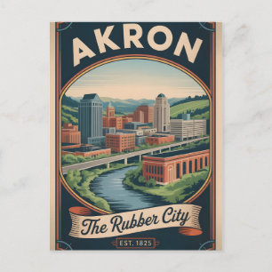 Vintage Akron Ohio Retro-Reiseplakat-Illustration Feiertagspostkarte