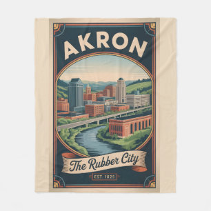 Vintage Akron Ohio Retro-Reiseplakat-Illustration Fleecedecke