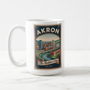 Vintage Akron Ohio Retro-Reiseplakat-Illustration Kaffeetasse